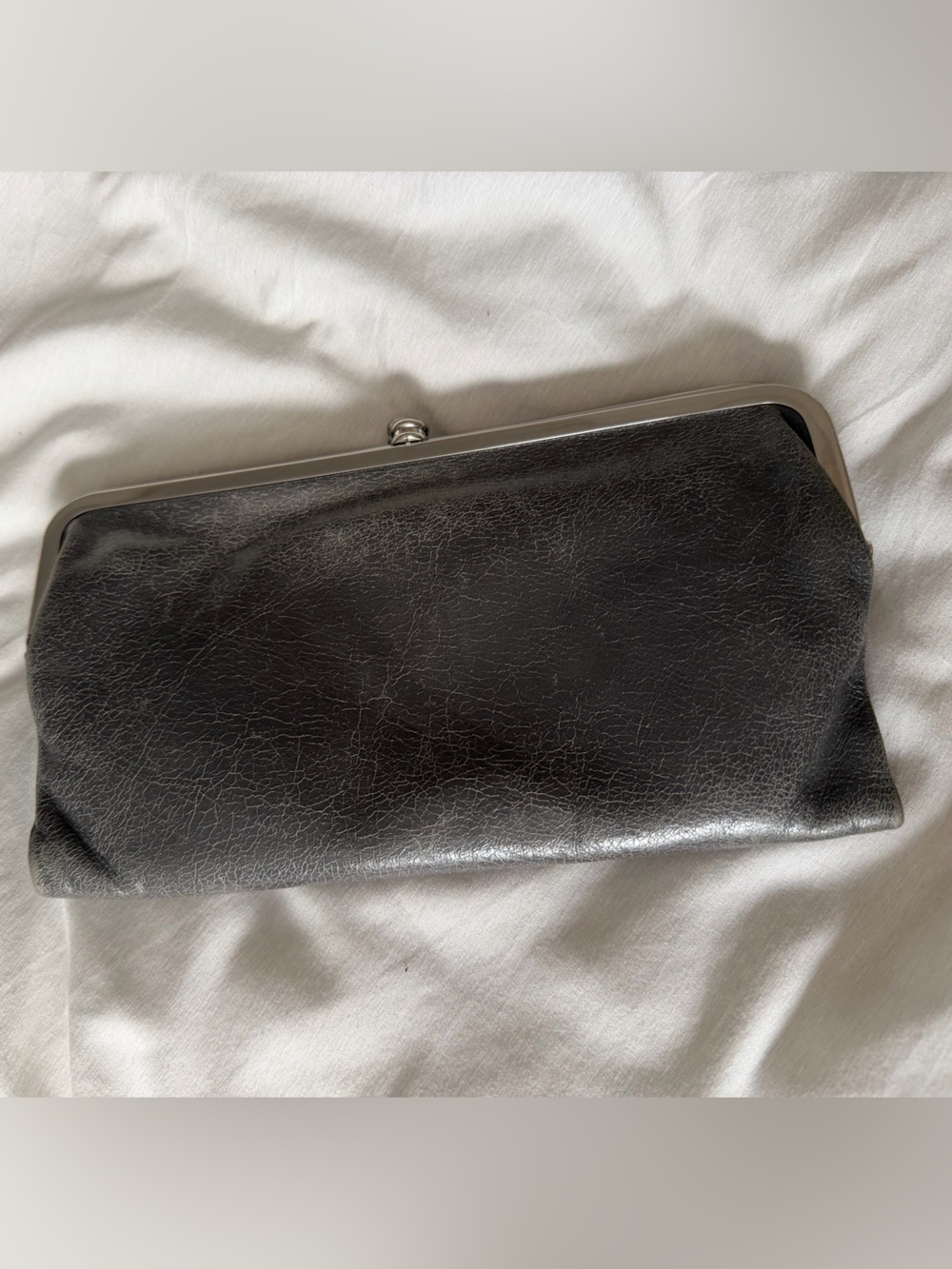 HOBO Lauren Grey Leather Kiss-Lock Clutch